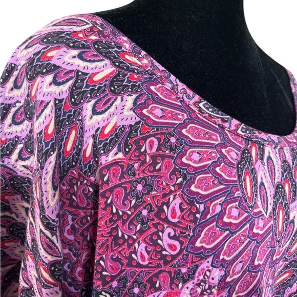 Catherines Top Women's Size 4X Pink and Purple Peacock Print Stretch Shirt - Picture 4 of 8